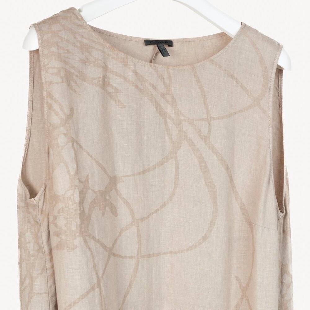 Oska Tuelo Taupe Branch-Print Linen Balloon-Hem Dress - Picture 3 of 10